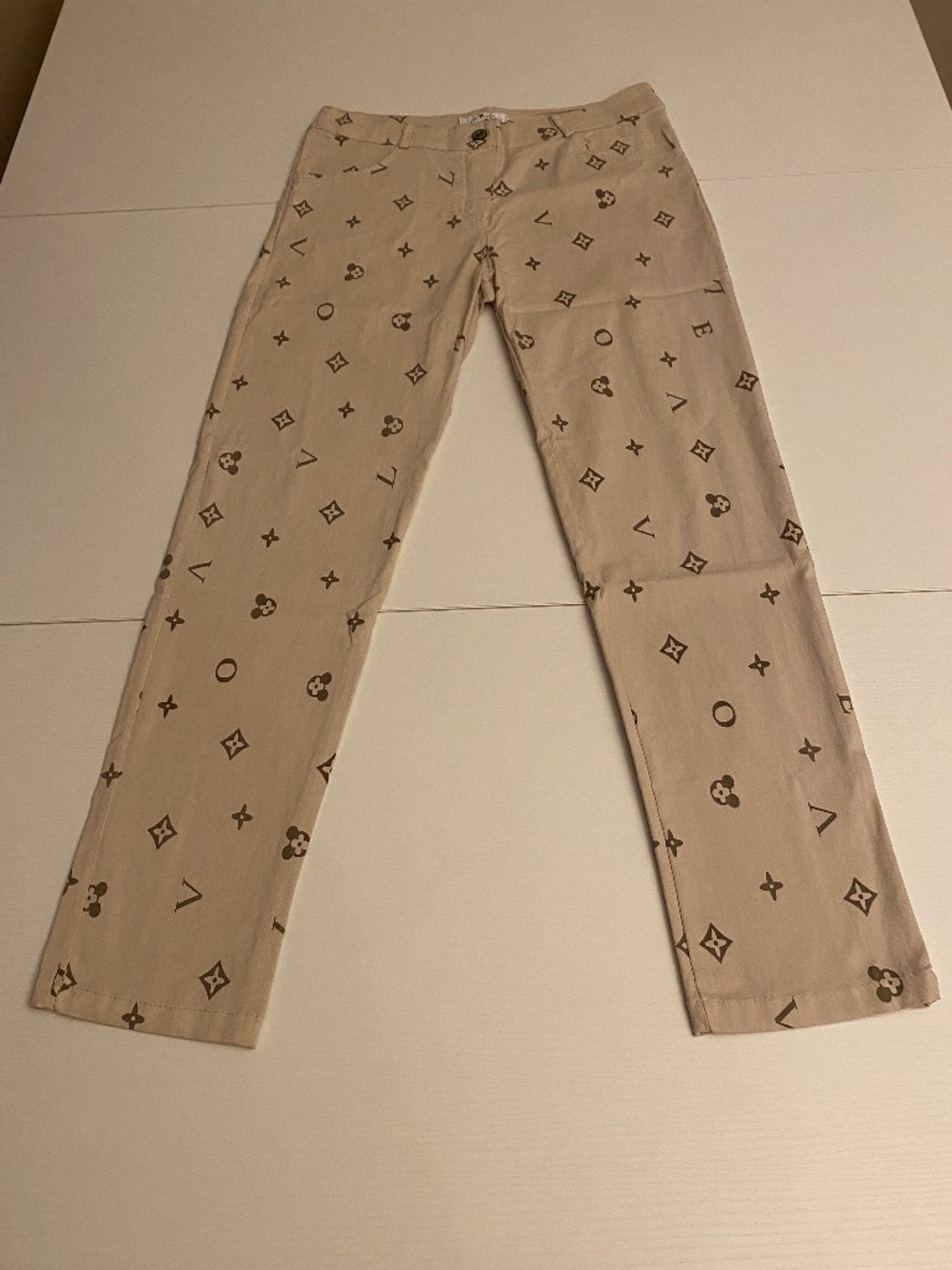 GiGi Moda Women's Slim Stretch Chino Pants Printed Motifs Sz Large (US 30-32)